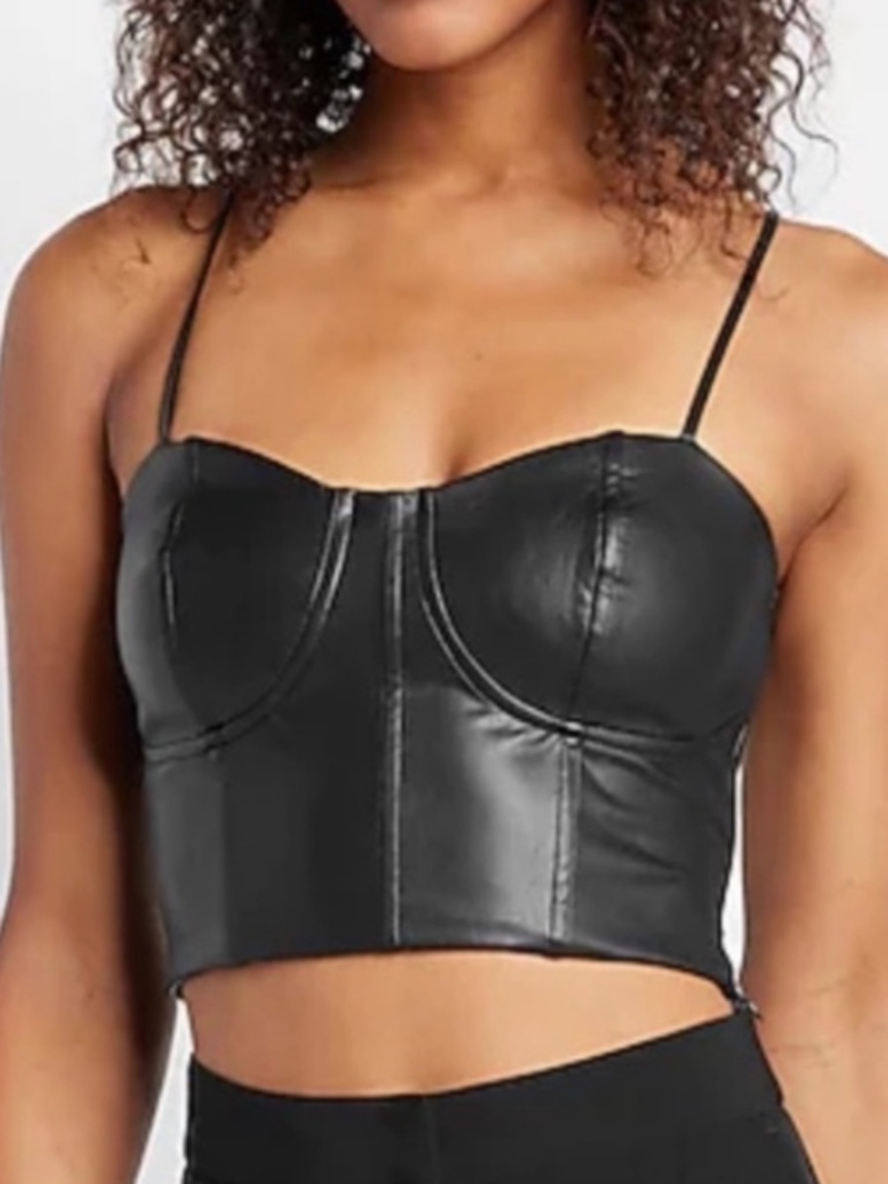 Papaya Black Faux Leather Corset Bustier Crop Top Y2K Going Out Clubwear Large